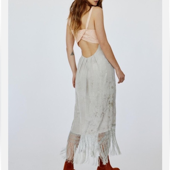 Free People Love Me Not Embroidered Fringe Cutout Midi Dress - Picture 3 of 7